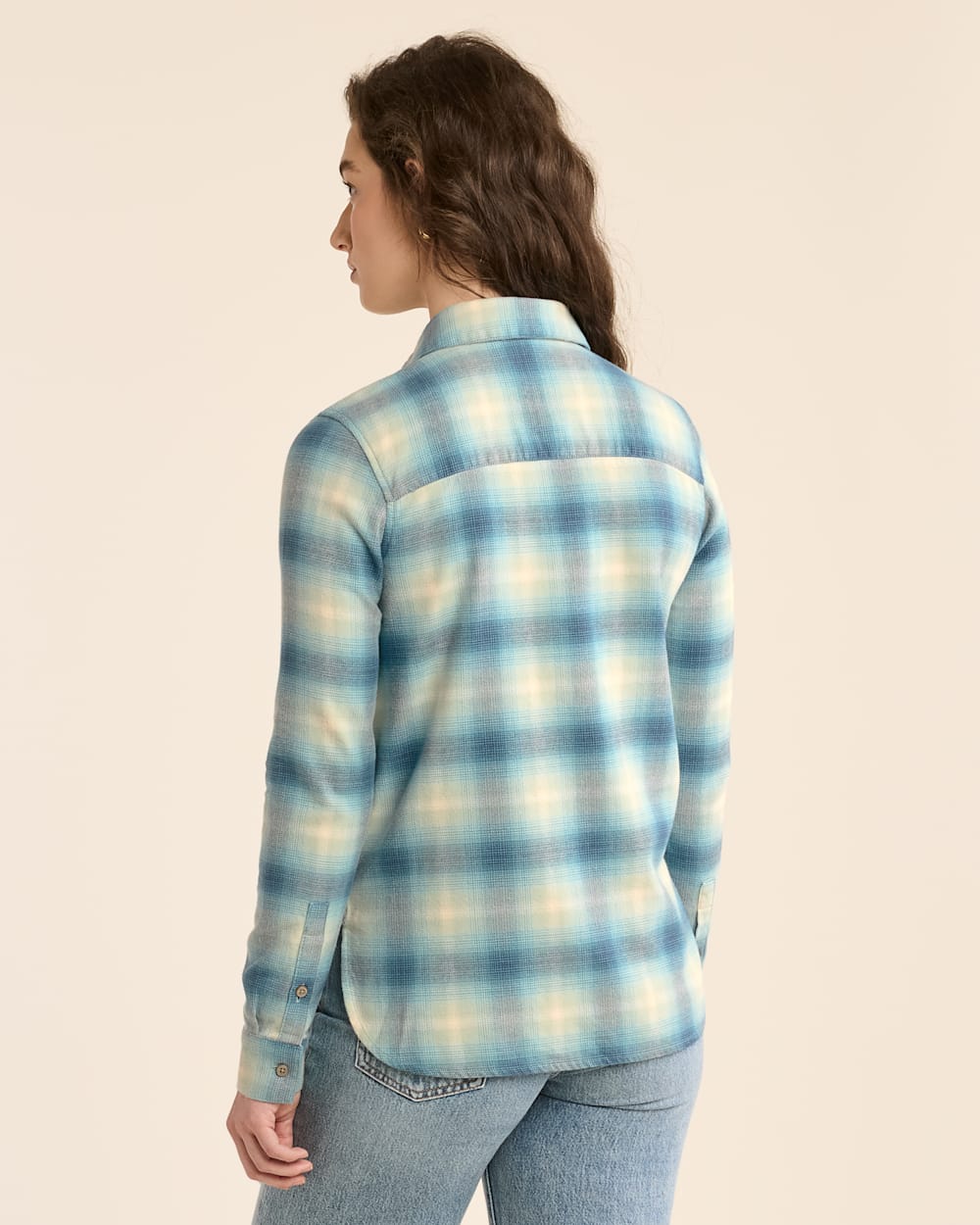 ALTERNATE VIEW OF WOMEN'S PLAID MADISON DOUBLEBRUSHED FLANNEL SHIRT IN AQUA OMBRE image number 3