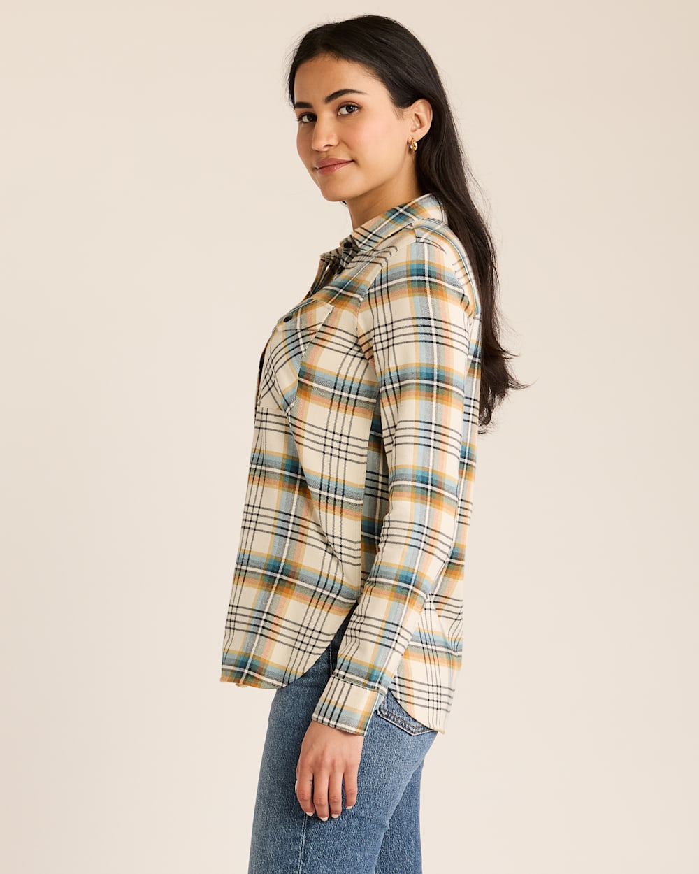 ALTERNATE VIEW OF WOMEN'S PLAID MADISON DOUBLEBRUSHED FLANNEL SHIRT IN CREAM MULTI image number 2