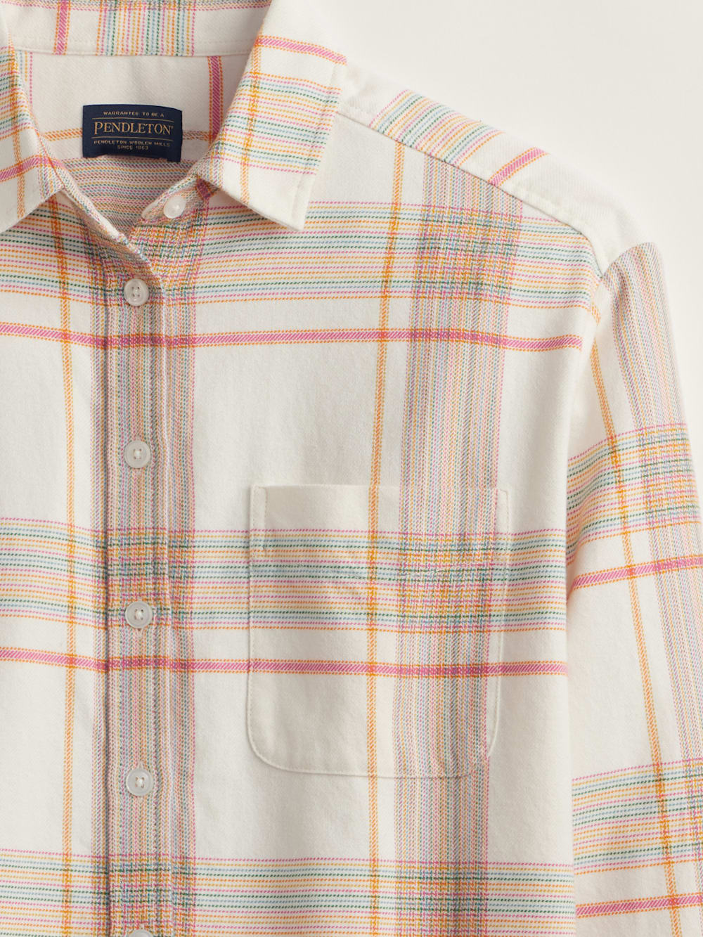 ALTERNATE VIEW OF WOMEN'S PLAID BOYFRIEND DOUBLEBRUSHED FLANNEL SHIRT IN IVORY MULTI PLAID image number 2