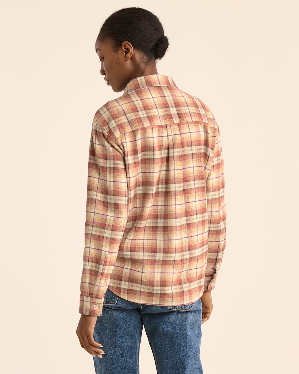 ALTERNATE VIEW OF WOMEN'S PLAID BOYFRIEND DOUBLEBRUSHED FLANNEL SHIRT IN GOLD/BRICK MULTI image number 3