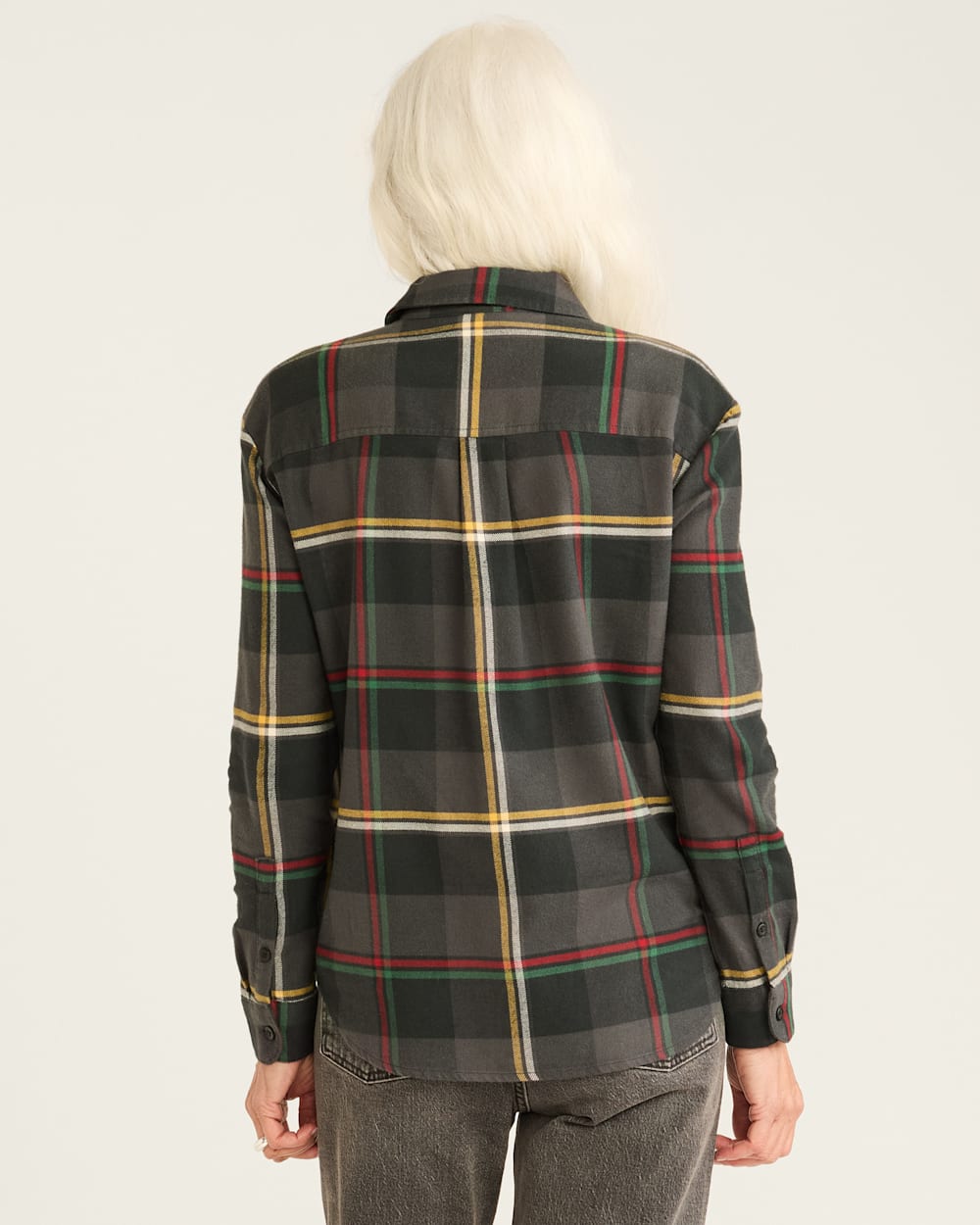ALTERNATE VIEW OF WOMEN'S PLAID BOYFRIEND DOUBLEBRUSHED FLANNEL SHIRT IN BLACK MULTI image number 3