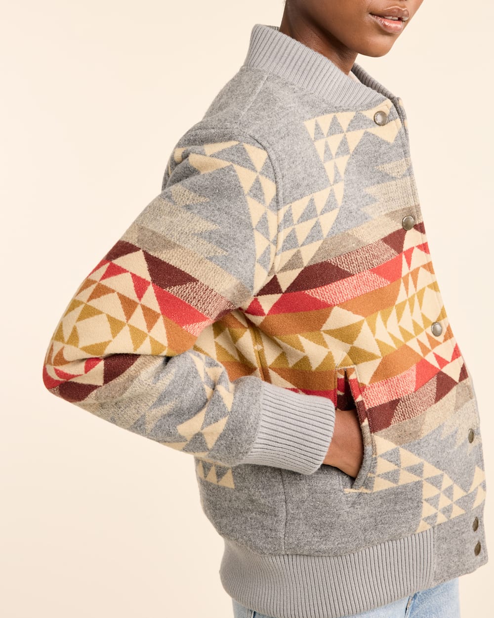 Pendleton Wool Blend Jacquard Bomber Jacket Smith Rock Grey