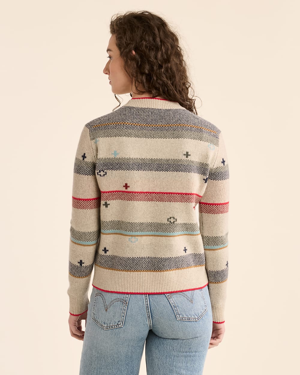 ALTERNATE VIEW OF WOMEN'S BRIDGER STRIPE MERINO SWEATER IN OATMEAL HEATHER STRIPE image number 3