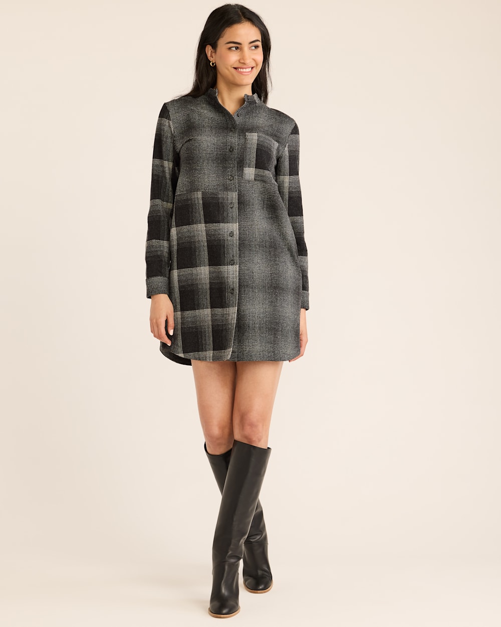 WOMEN'S CENTENNIAL PLAID SHIRT DRESS IN OXFORD/GREY MIX OMBRE image number 1