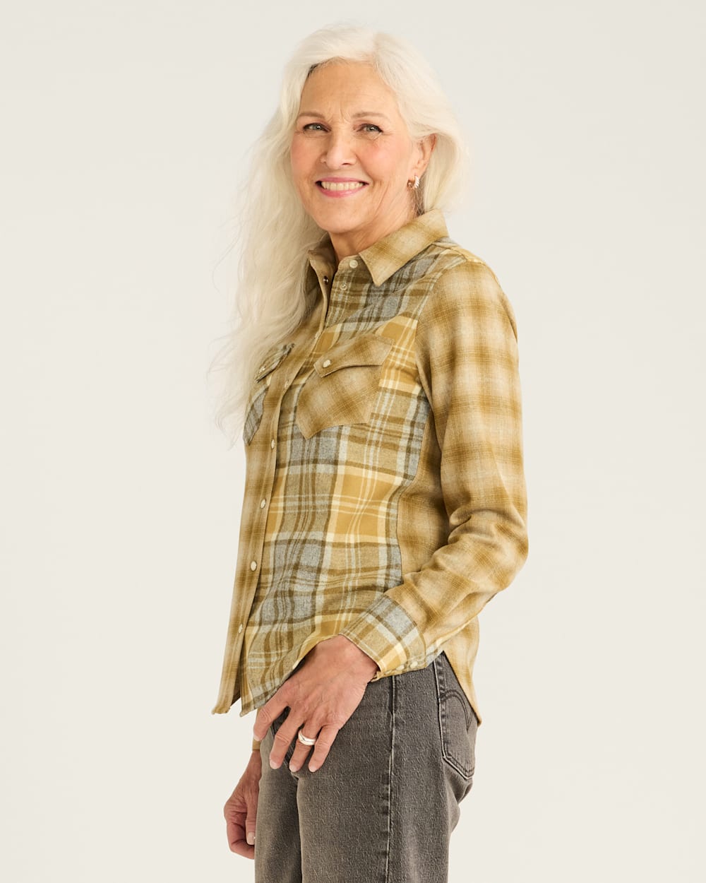 ALTERNATE VIEW OF WOMEN'S LIMITED EDITION GAMBLER SHIRT IN TAN/BRONZE OMBRE image number 2
