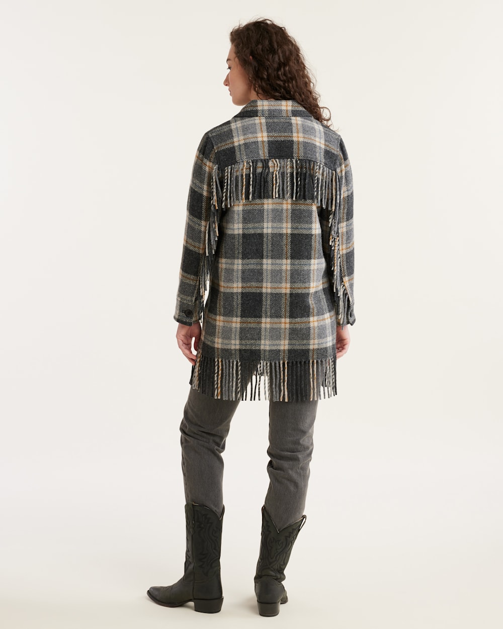 ALTERNATE VIEW OF WOMEN'S PLAID JOLENE WOOL FRINGED JACKET IN CHARCOAL MIX MULTI image number 3