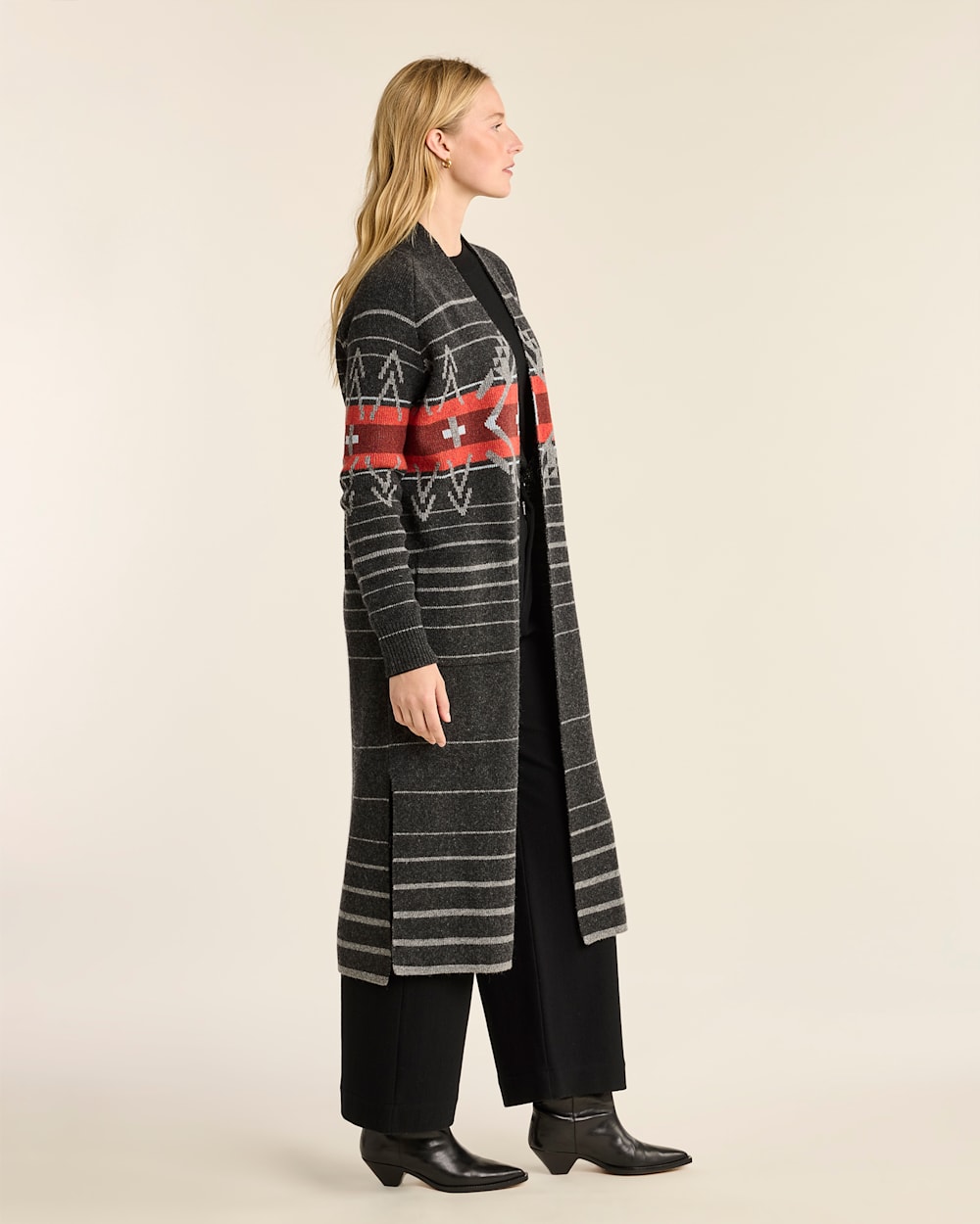 ALTERNATE VIEW OF WOMEN'S LAMBSWOOL DUSTER CARDIGAN IN BLACK HEATHER MULTI image number 2