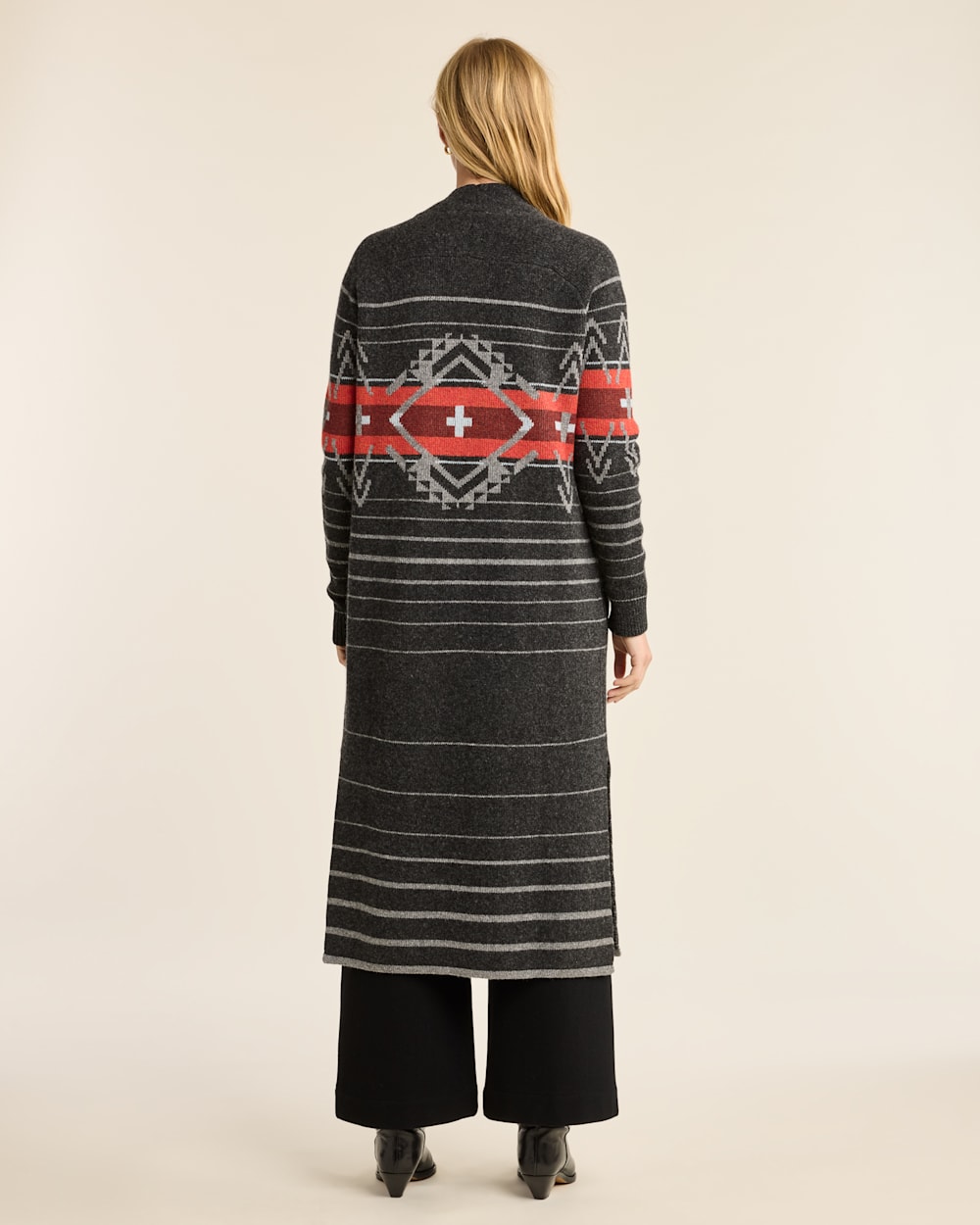 ALTERNATE VIEW OF WOMEN'S LAMBSWOOL DUSTER CARDIGAN IN BLACK HEATHER MULTI image number 3