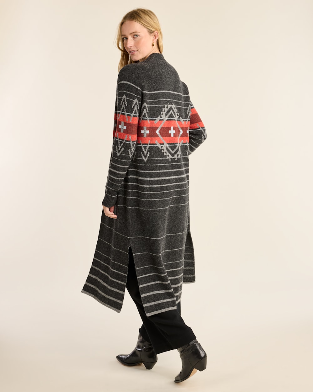 ALTERNATE VIEW OF WOMEN'S LAMBSWOOL DUSTER CARDIGAN IN BLACK HEATHER MULTI image number 5