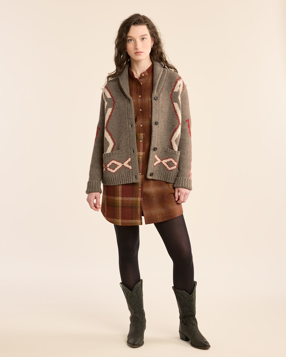 WOMEN'S HERITAGE LAMBSWOOL CARDIGAN IN BROWN MIX MULTI image number 1