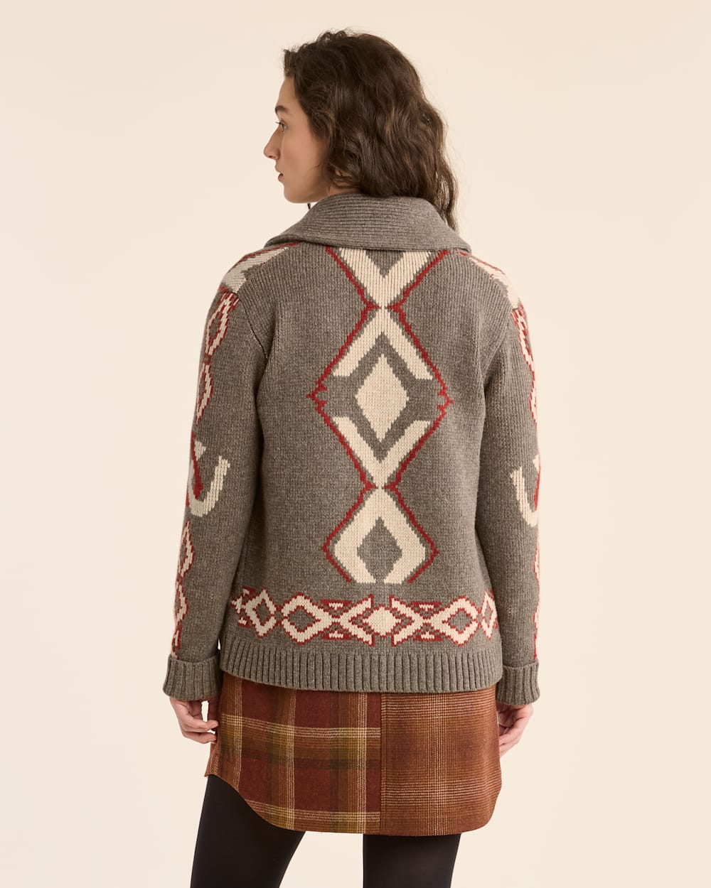 ALTERNATE VIEW OF WOMEN'S HERITAGE LAMBSWOOL CARDIGAN IN BROWN MIX MULTI image number 3