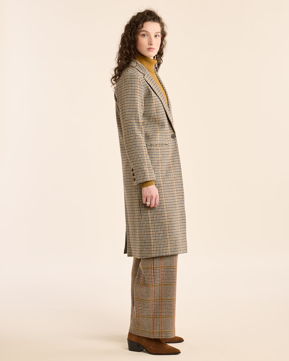 ALTERNATE VIEW OF WOMEN'S HUDSON LONG WOOL COAT IN TAN/BROWN CHECK image number 2