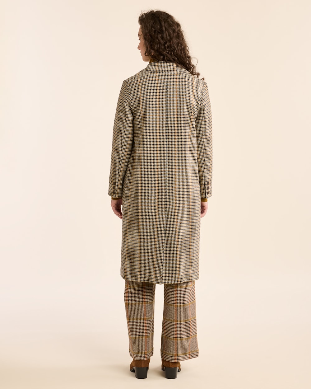 ALTERNATE VIEW OF WOMEN'S HUDSON LONG WOOL COAT IN TAN/BROWN CHECK image number 3