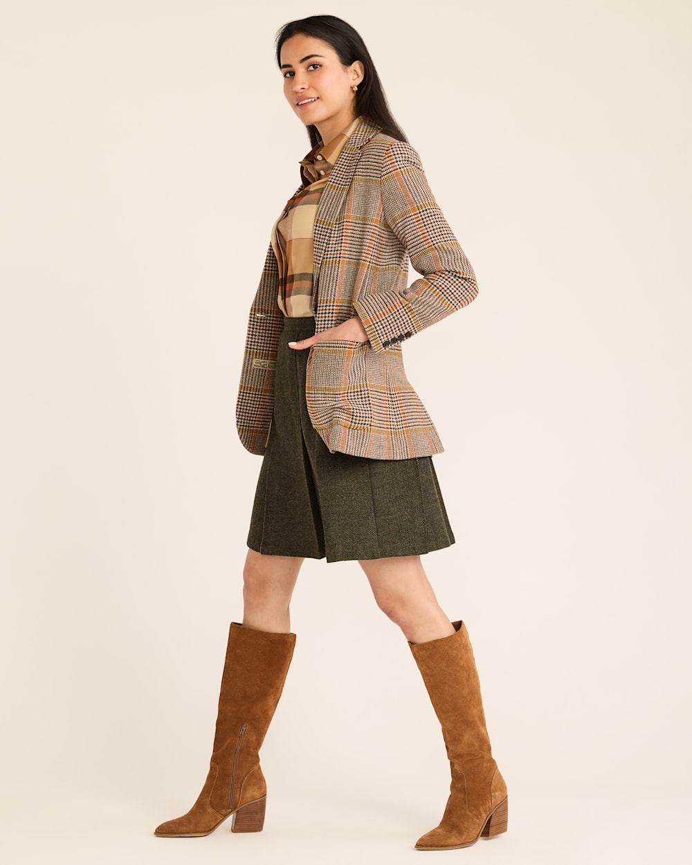 ALTERNATE VIEW OF WOMEN'S DAVIS GLEN PLAID WOOL BLAZER IN TAN/BROWN image number 2