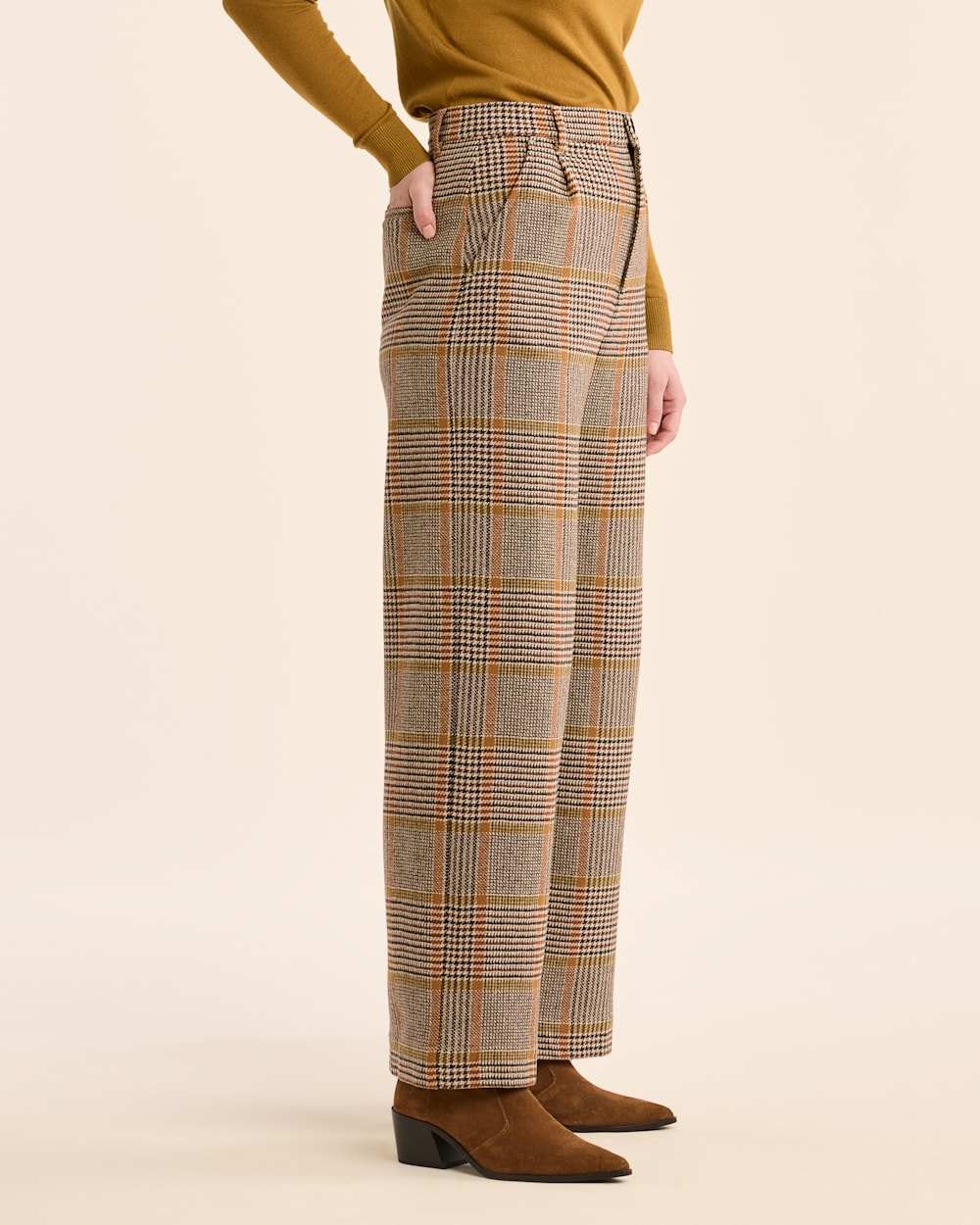 ALTERNATE VIEW OF WOMEN'S GLEN PLAID WOOL TROUSERS IN TAN/BROWN image number 2