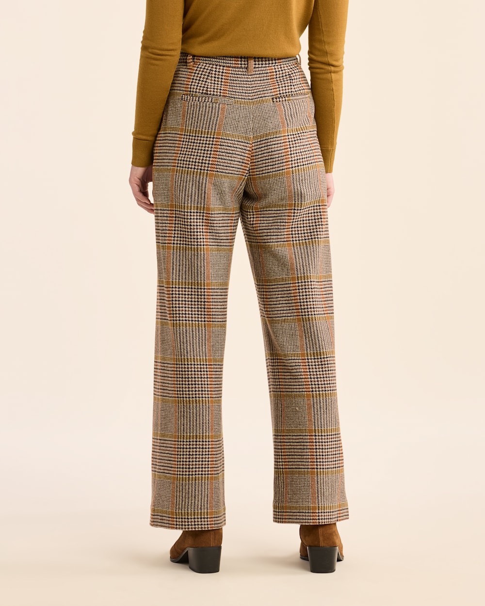 ALTERNATE VIEW OF WOMEN'S GLEN PLAID WOOL TROUSERS IN TAN/BROWN image number 3