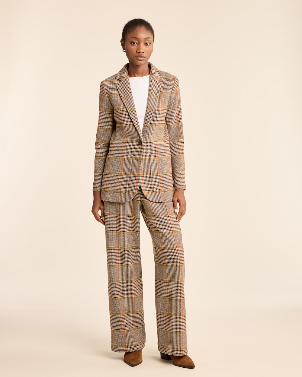 ALTERNATE VIEW OF WOMEN'S GLEN PLAID WOOL TROUSERS IN TAN/BROWN image number 5