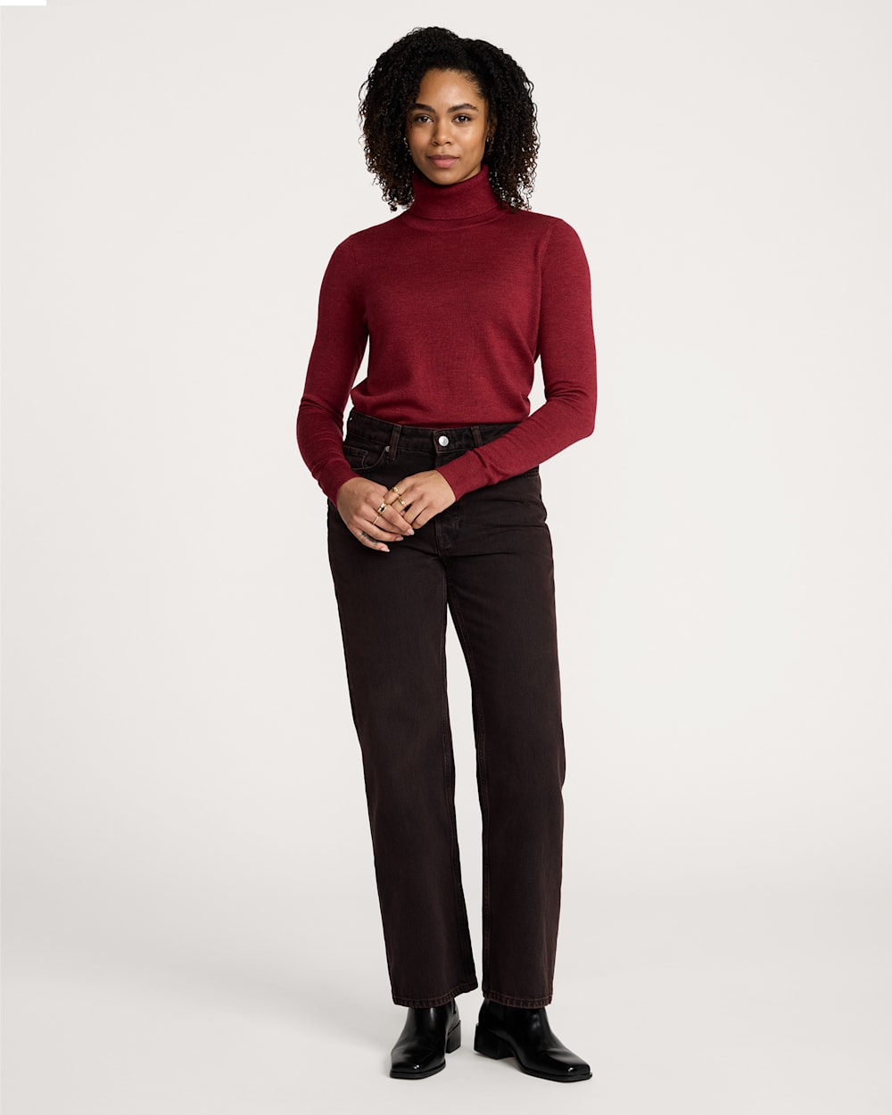 ALTERNATE VIEW OF WOMEN'S MERINO TURTLENECK IN RED DAHLIA image number 5