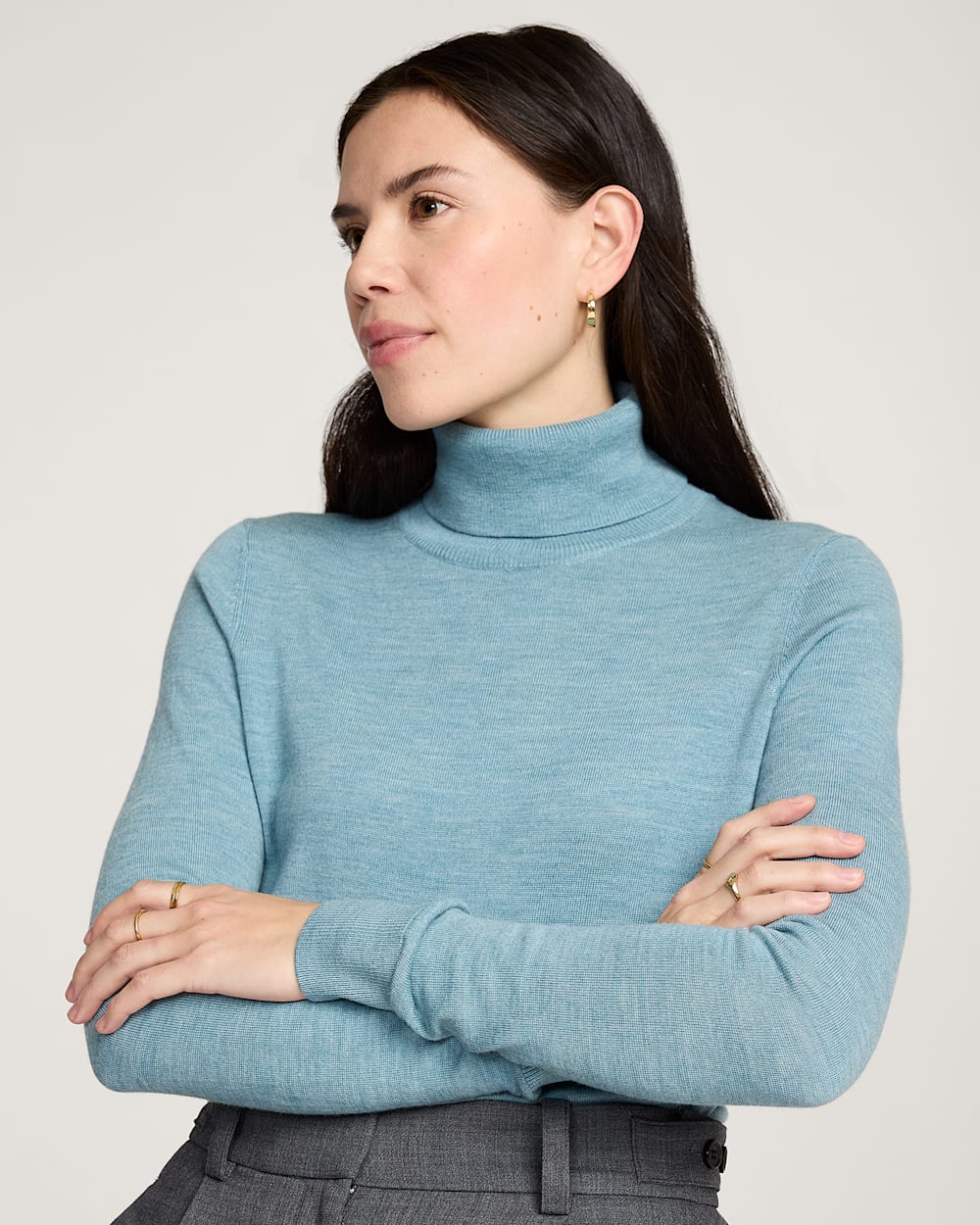 WOMEN'S MERINO TURTLENECK IN SEA BLUE image number 1