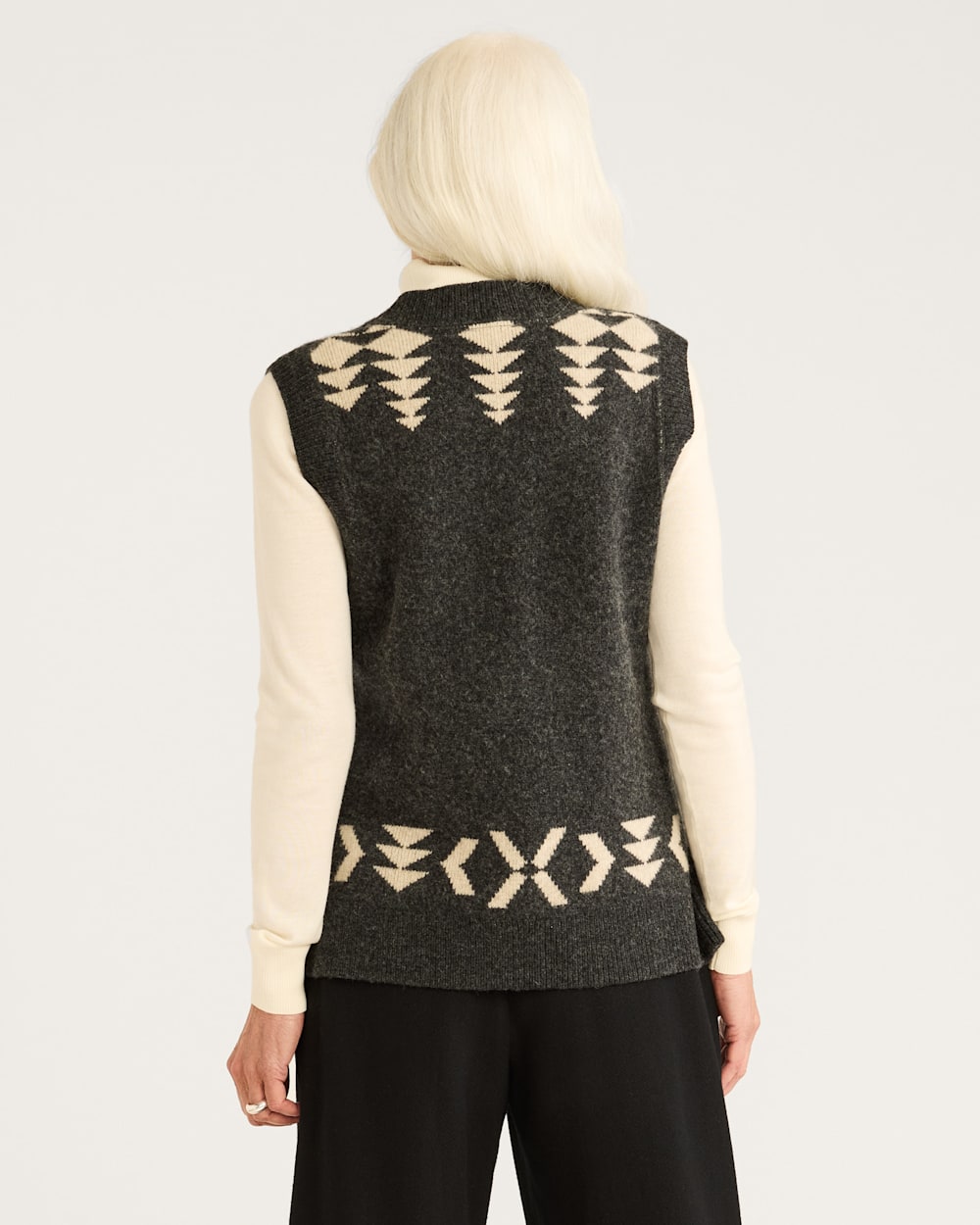 ALTERNATE VIEW OF WOMEN'S RELAXED FIT LAMBSWOOL VEST IN BLACK/IRISH CREAM image number 3