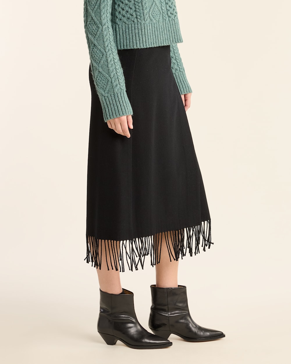 ALTERNATE VIEW OF WOMEN'S WOOL FRINGED WRAP SKIRT IN BLACK image number 2