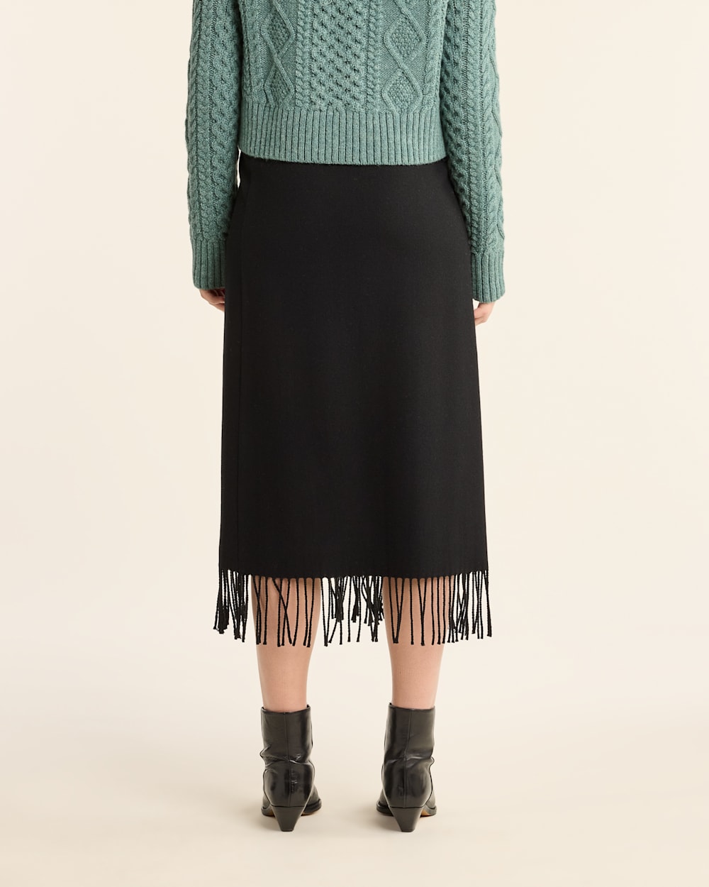 ALTERNATE VIEW OF WOMEN'S WOOL FRINGED WRAP SKIRT IN BLACK image number 3