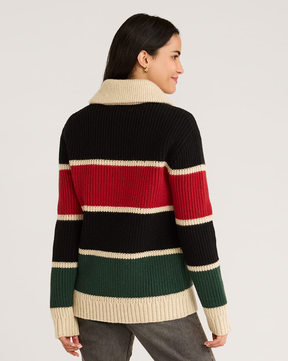ALTERNATE VIEW OF WOMEN'S RANGER STRIPE LAMBSWOOL CARDIGAN IN BLACK MULTI image number 3