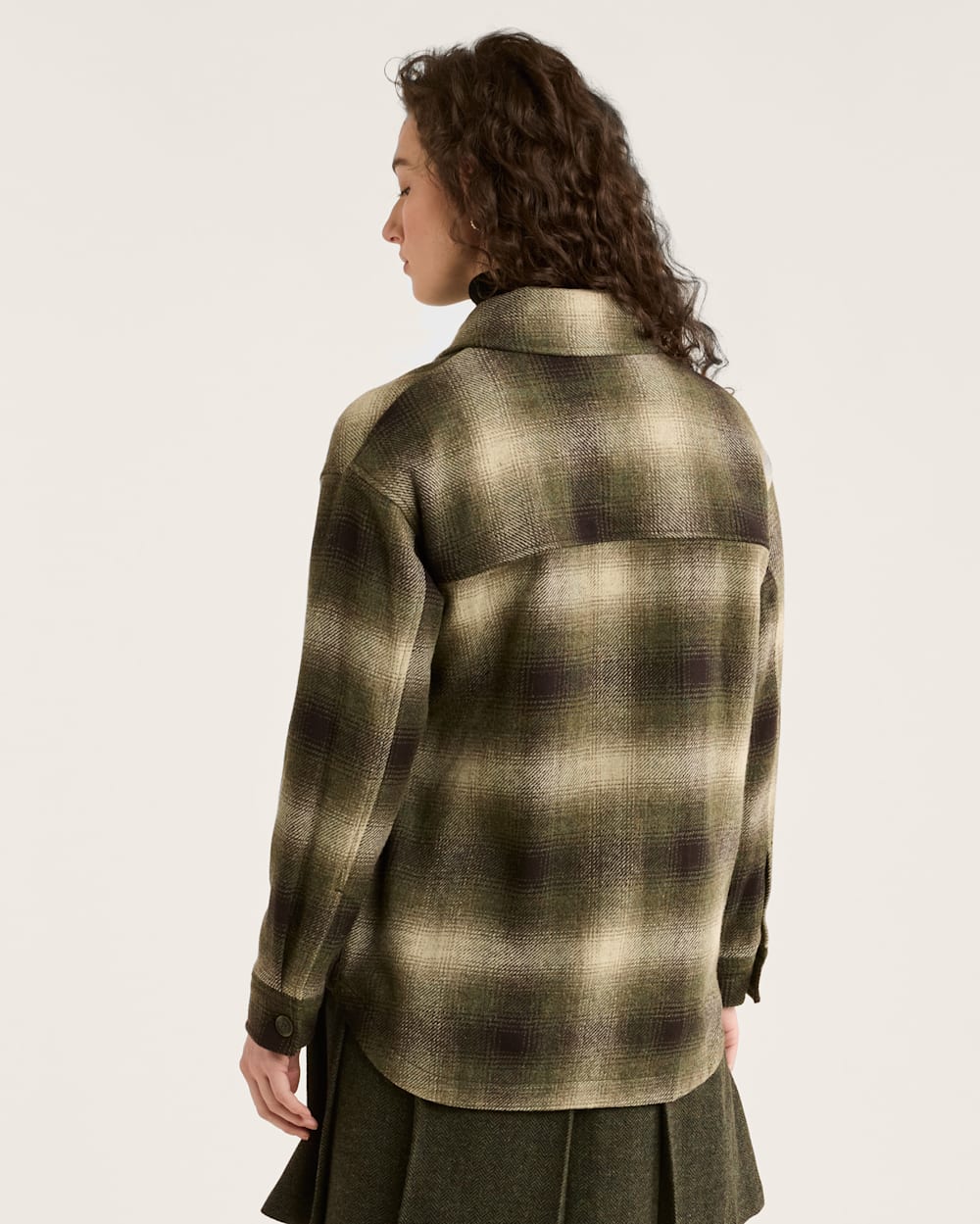 ALTERNATE VIEW OF WOMEN'S PLAID WOOL SHIRT JACKET IN GREEN/BROWN OMBRE image number 3