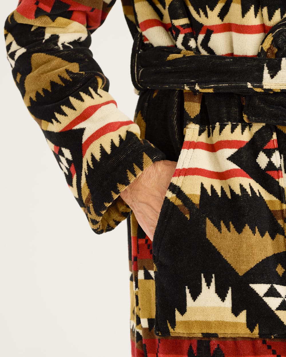ALTERNATE VIEW OF WOMEN'S NEHALEM COTTON TERRY VELOUR ROBE IN BLACK/RED image number 4
