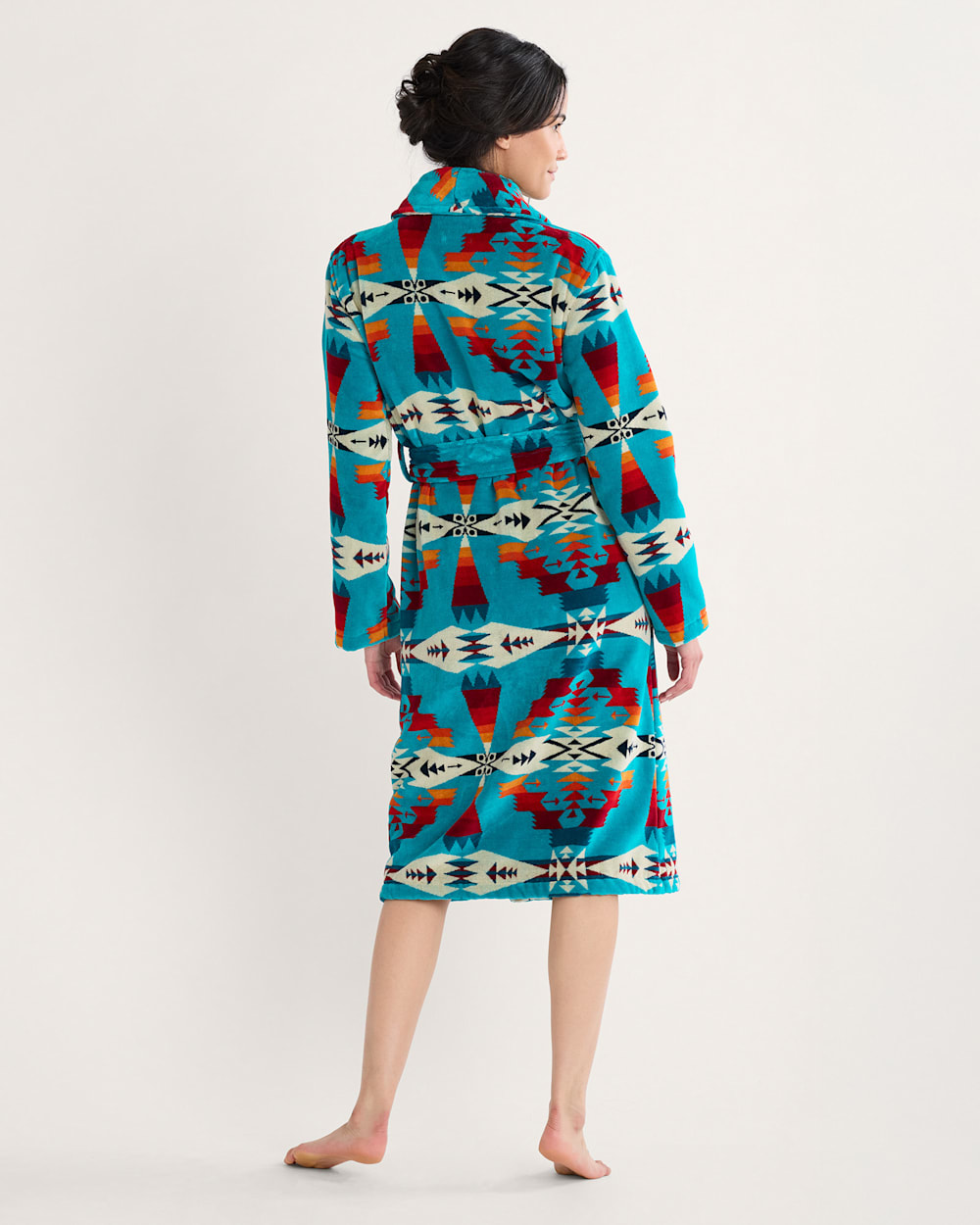 ALTERNATE VIEW OF WOMEN'S TUCSON COTTON TERRY VELOUR ROBE IN TURQUOISE image number 2