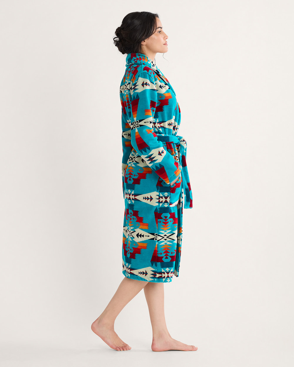 ALTERNATE VIEW OF WOMEN'S TUCSON COTTON TERRY VELOUR ROBE IN TURQUOISE image number 3