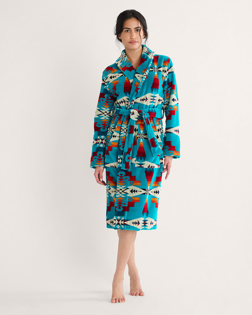 ALTERNATE VIEW OF WOMEN'S TUCSON COTTON TERRY VELOUR ROBE IN TURQUOISE image number 4