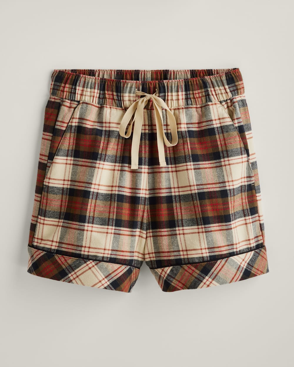 ALTERNATE VIEW OF WOMEN'S PLAID FLANNEL PAJAMA SHORT SET IN TAN/BLACK/BRICK image number 3