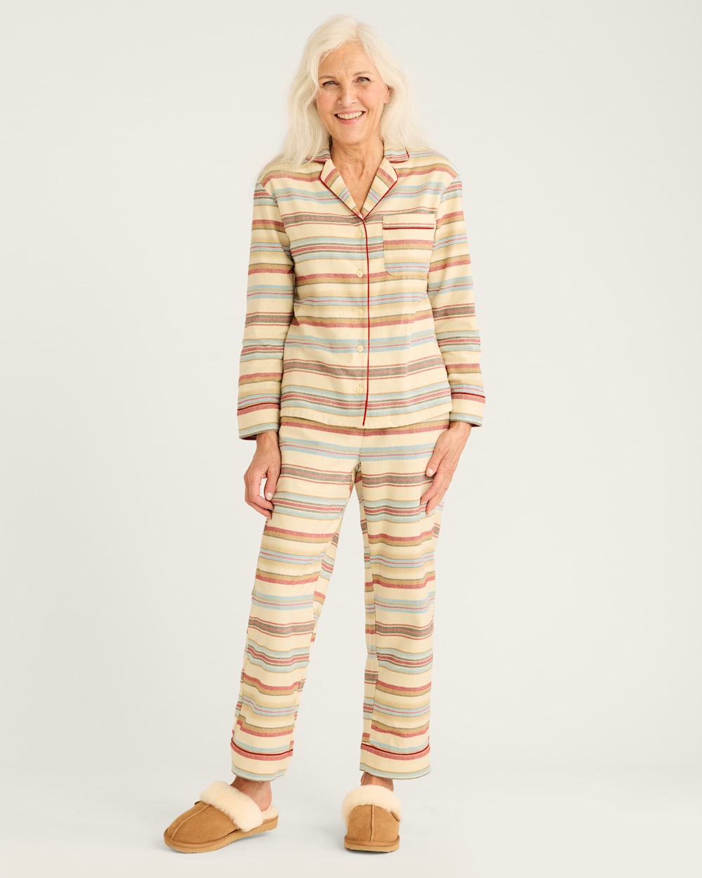 WOMEN'S BRIDGER STRIPE FLANNEL PAJAMA SET IN IVORY image number 1