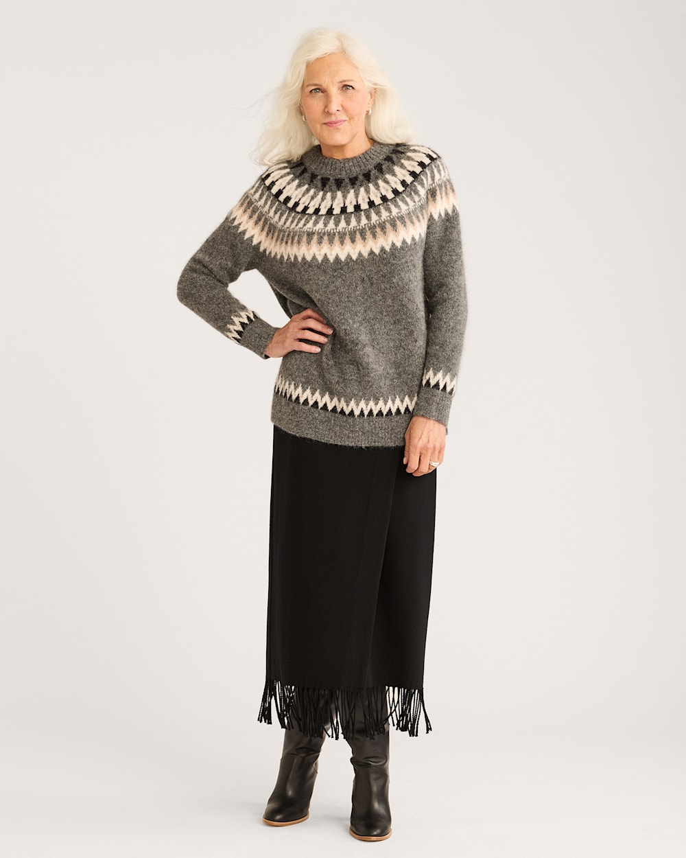 WOMEN'S OVERSIZED ALPACA FAIR ISLE SWEATER IN GREY MULTI image number 1