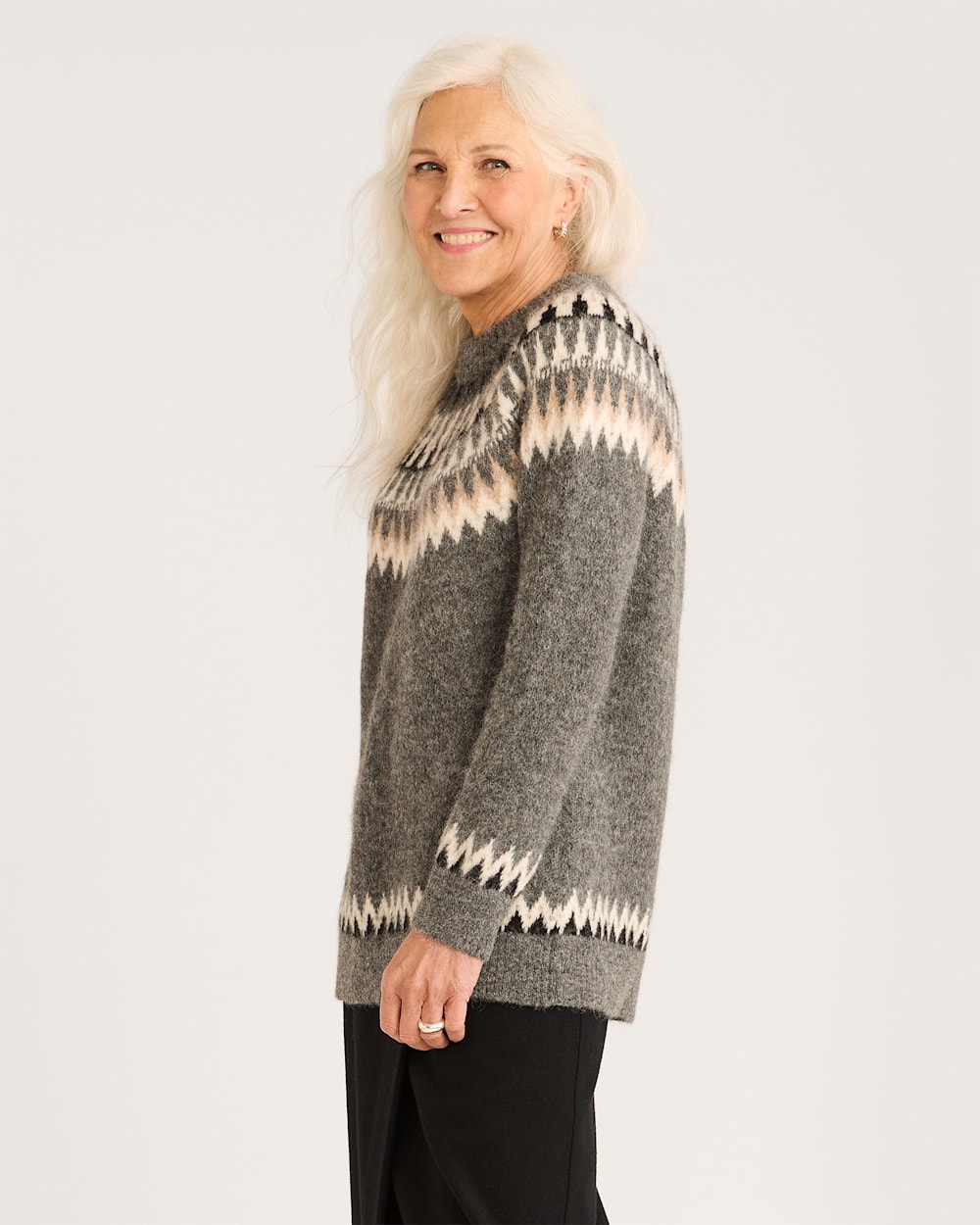 ALTERNATE VIEW OF WOMEN'S OVERSIZED ALPACA FAIR ISLE SWEATER IN GREY MULTI image number 2