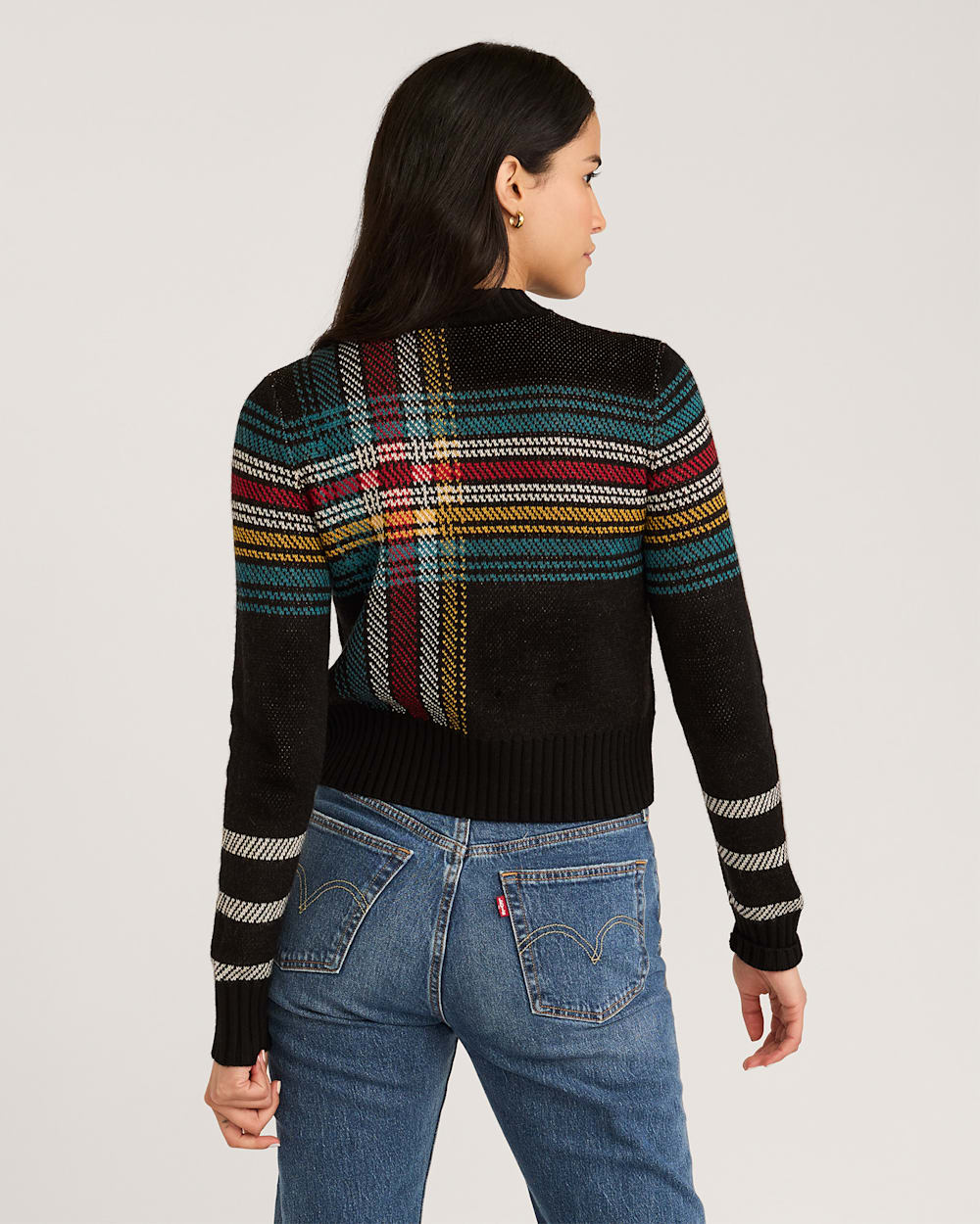 ALTERNATE VIEW OF WOMEN'S PLAID MERINO SWEATER IN BLACK MULTI image number 3