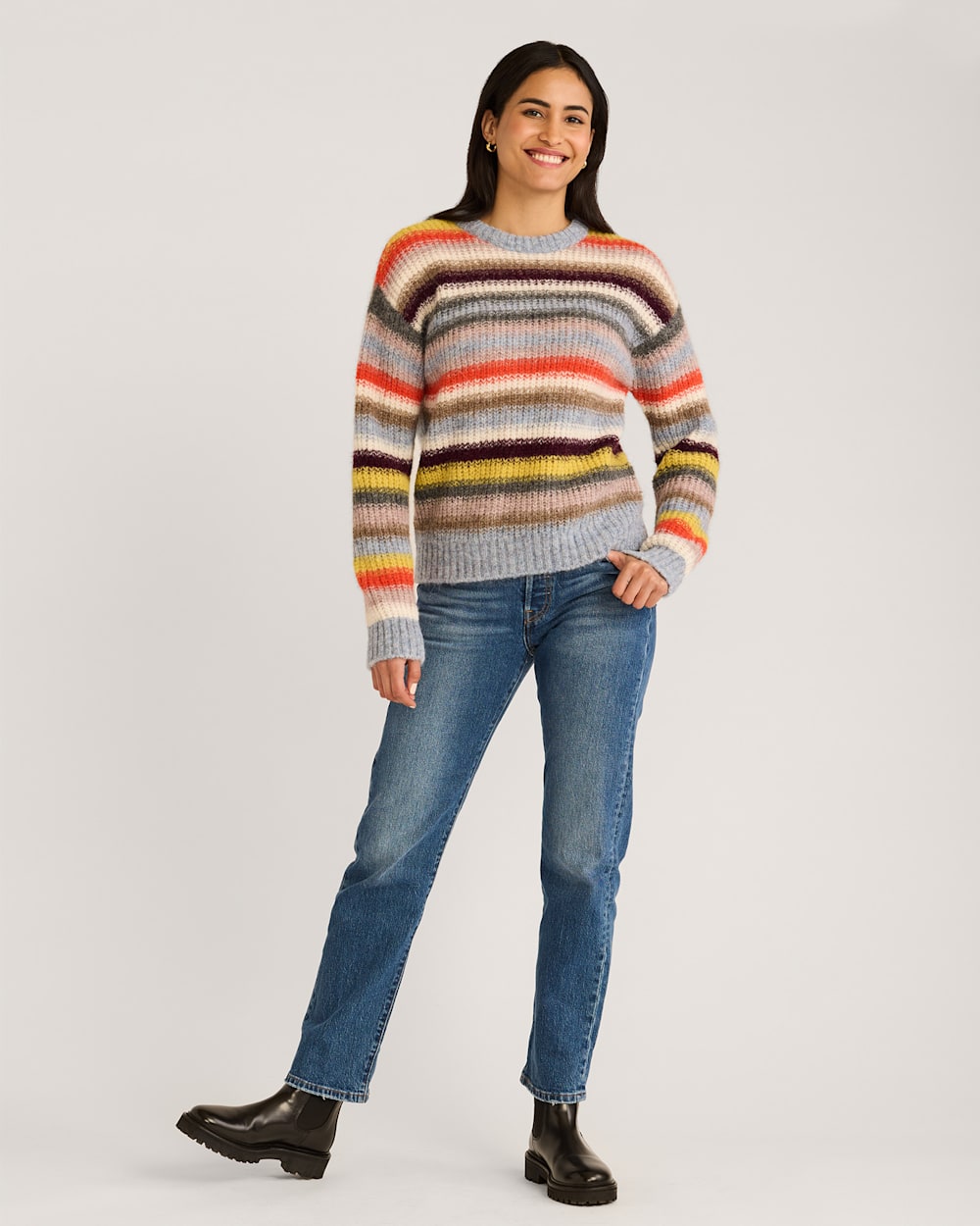 ALTERNATE VIEW OF WOMEN'S ALPACA STRIPED SWEATER IN DUSTY BLUE MULTI image number 5