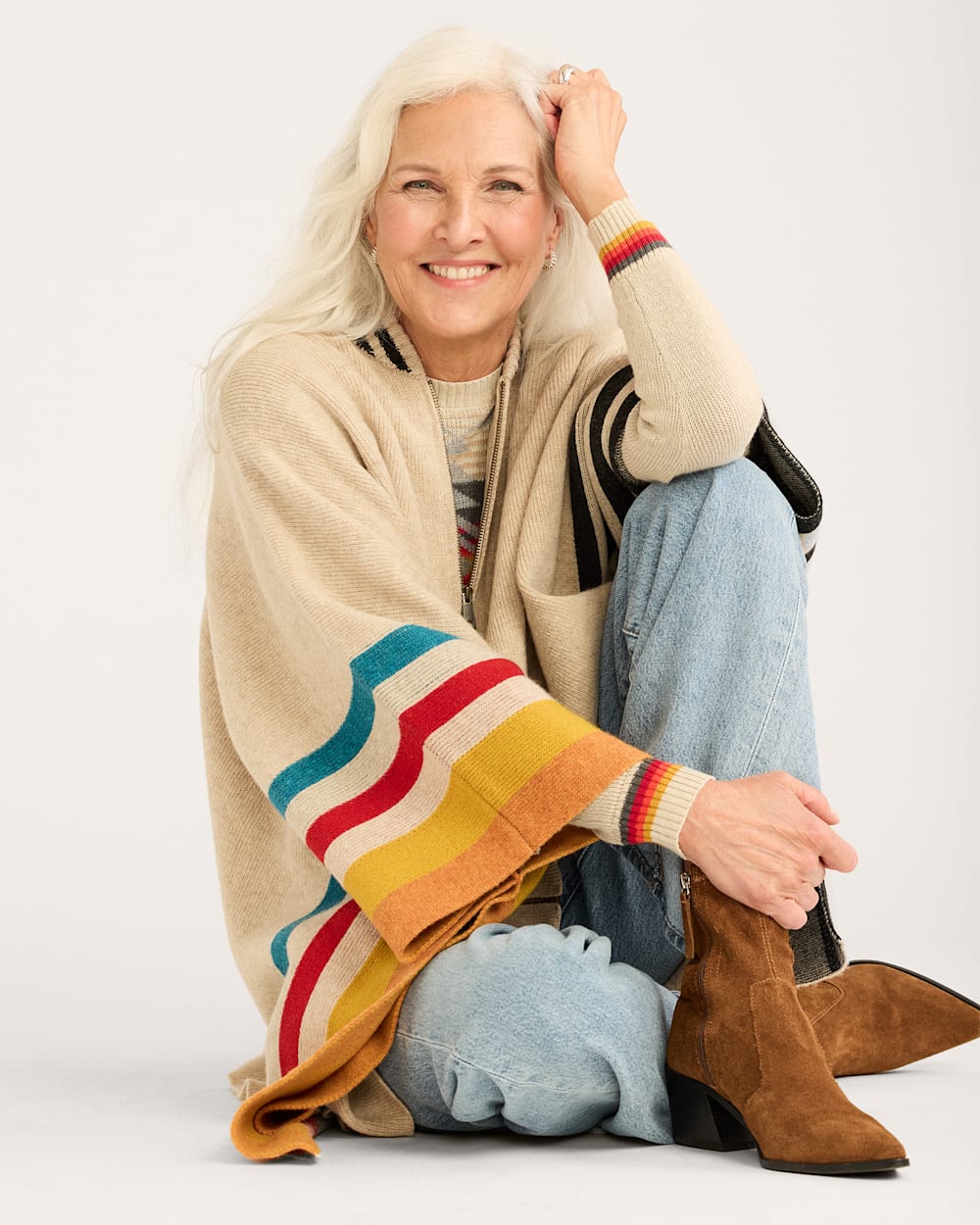 ALTERNATE VIEW OF WOMEN'S LAMBSWOOL BLANKET CAPE IN IRISH CREAM MULTI image number 6