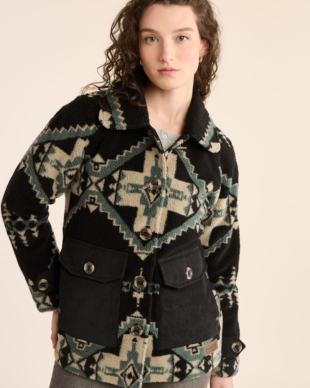 Shop Women s Lodge Pine Fleece Barn Coat Pendleton