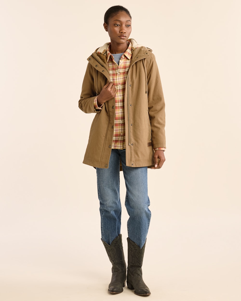 ALTERNATE VIEW OF WOMEN'S CEDAR CREEK CANVAS PARKA IN SADDLE image number 5