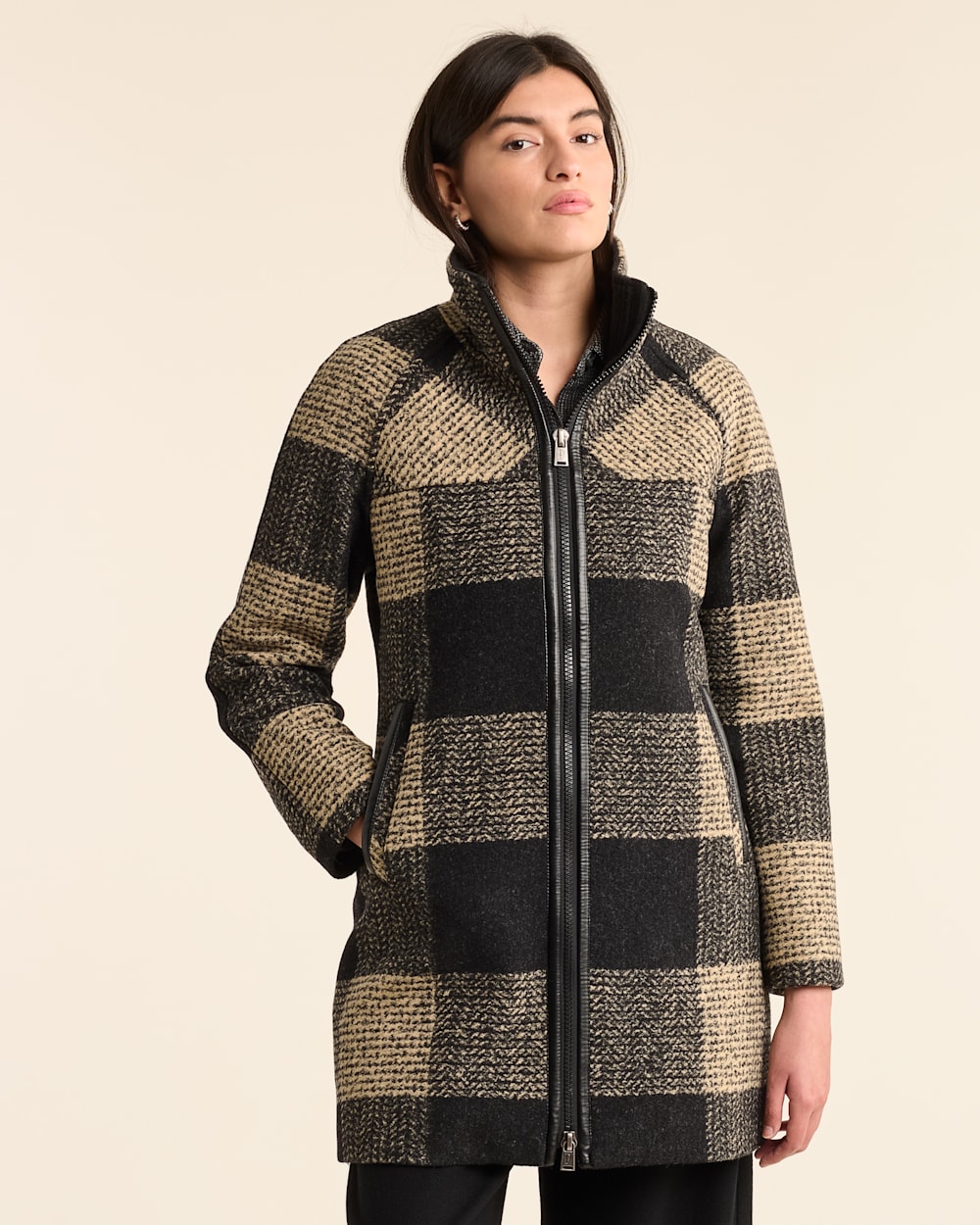 ALTERNATE VIEW OF WOMEN'S PACIFIC HEIGHTS TOPPER COAT IN GREY/TAN PLAID image number 4