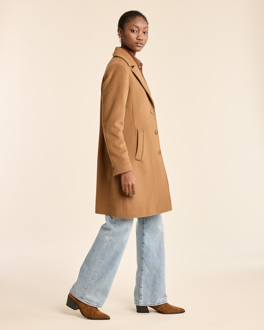 ALTERNATE VIEW OF WOMEN'S LOMBARD WOOL WALKER COAT IN CAMEL image number 2