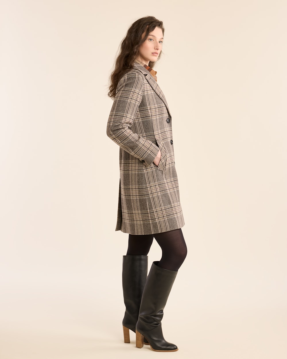 ALTERNATE VIEW OF WOMEN'S PLAID LOMBARD WOOL WALKER COAT IN GREY PLAID image number 2