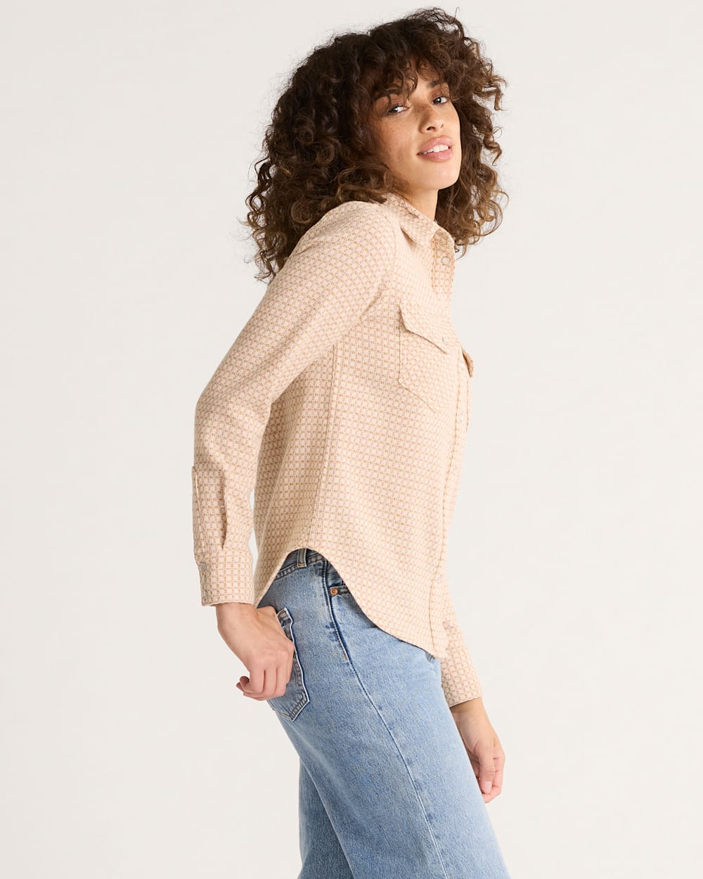 ALTERNATE VIEW OF WOMEN'S PLAID GAMBLER SHIRT IN ROSE TEXTURED CHECK image number 3
