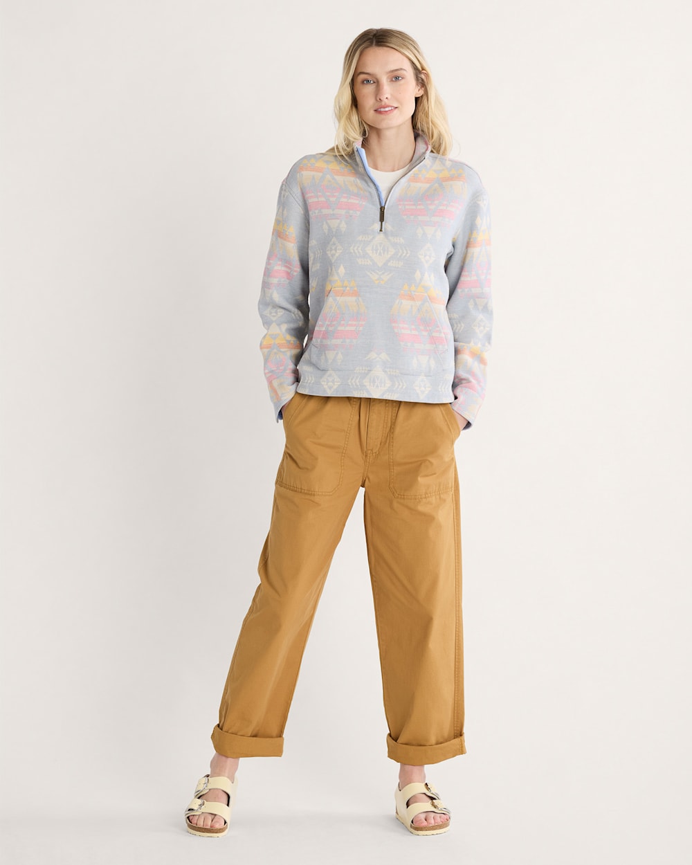 ALTERNATE VIEW OF WOMEN'S DOUBLESOFT HALF-ZIP PULLOVER IN BLUE AGATE BEACH image number 6