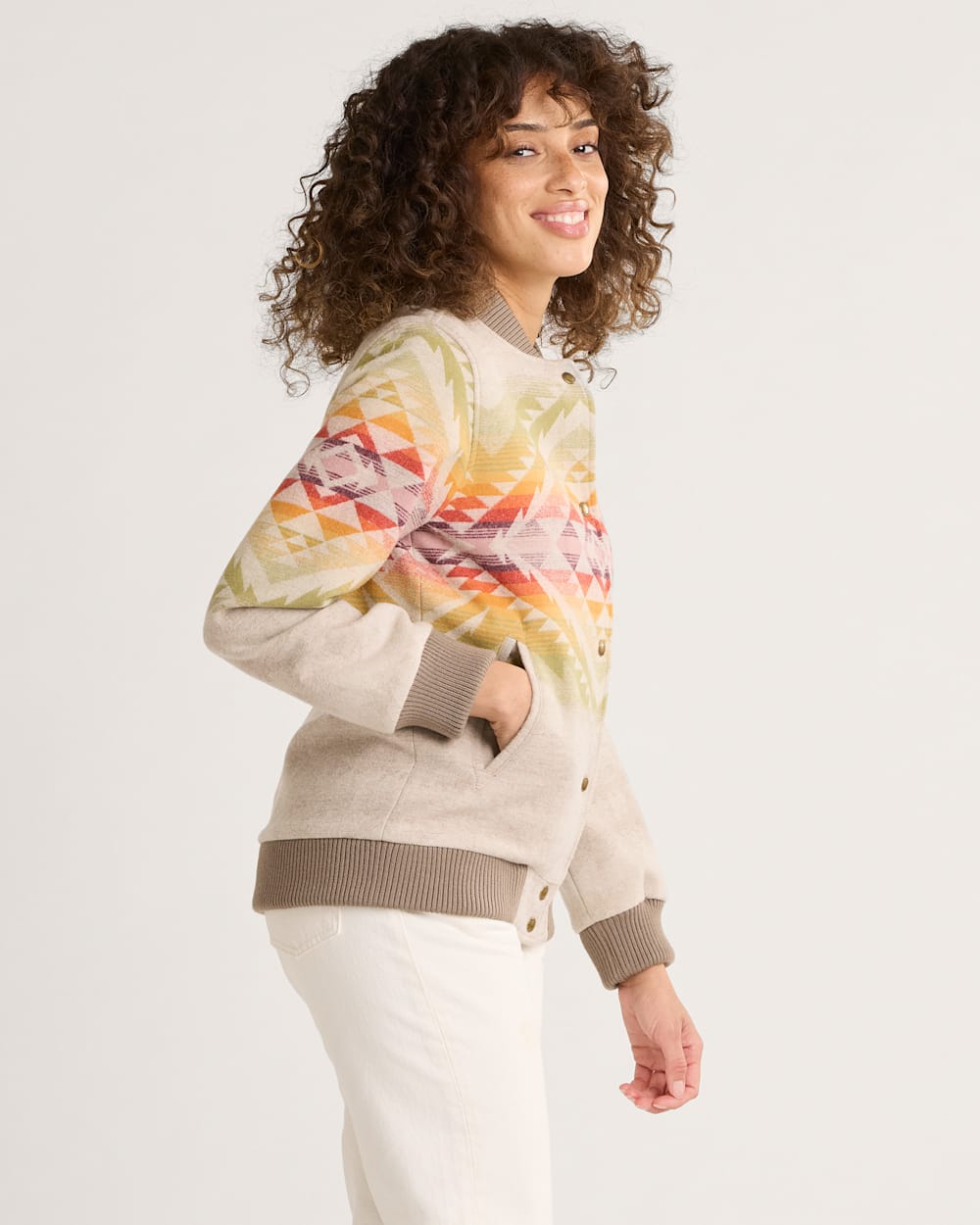 ALTERNATE VIEW OF WOMEN'S HOYT WOOL BOMBER IN TAN MULTI CASCADIA image number 3