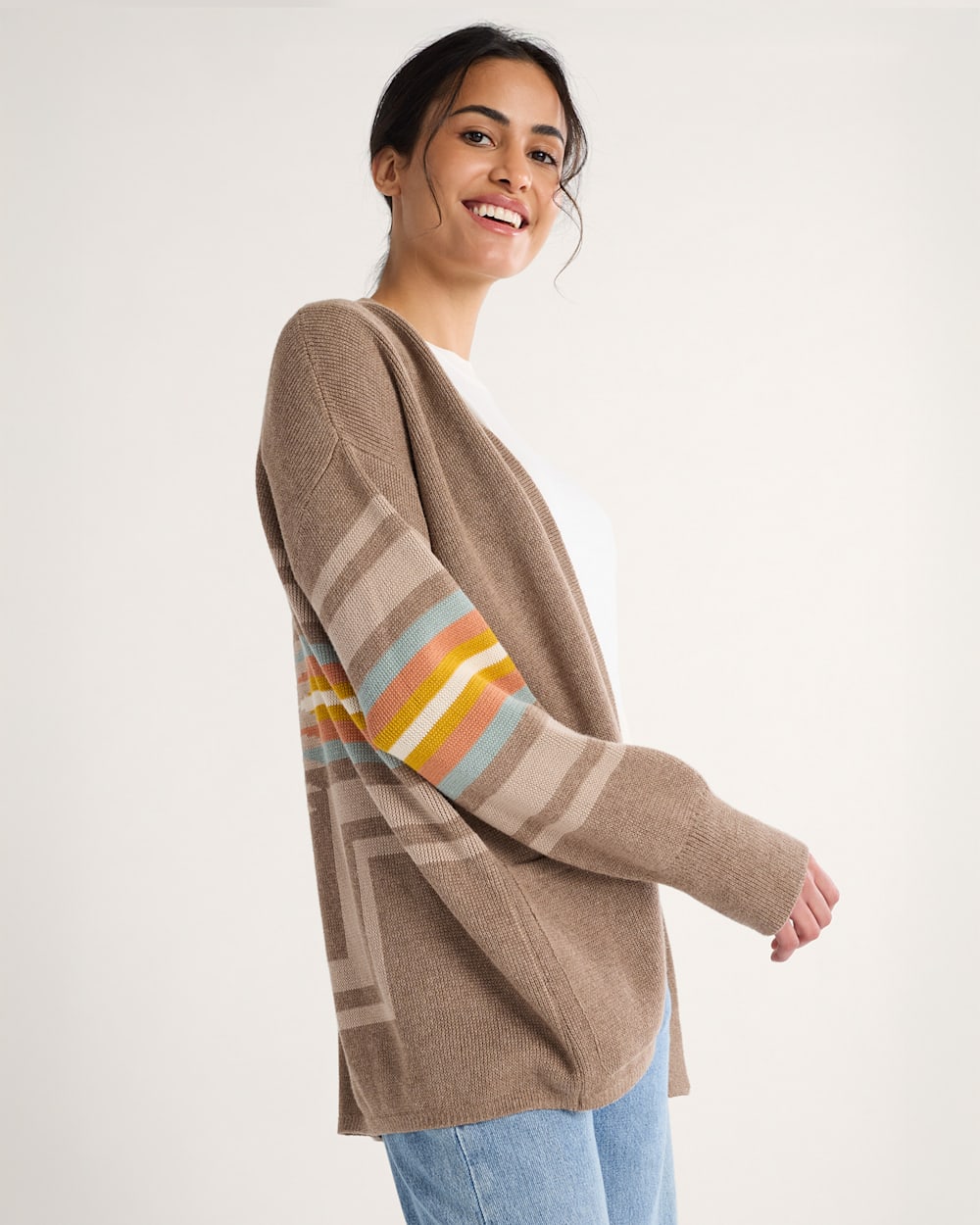 ALTERNATE VIEW OF WOMEN'S SIERRA SPRINGS COTTON CARDIGAN IN DARK TAUPE HEATHER image number 3