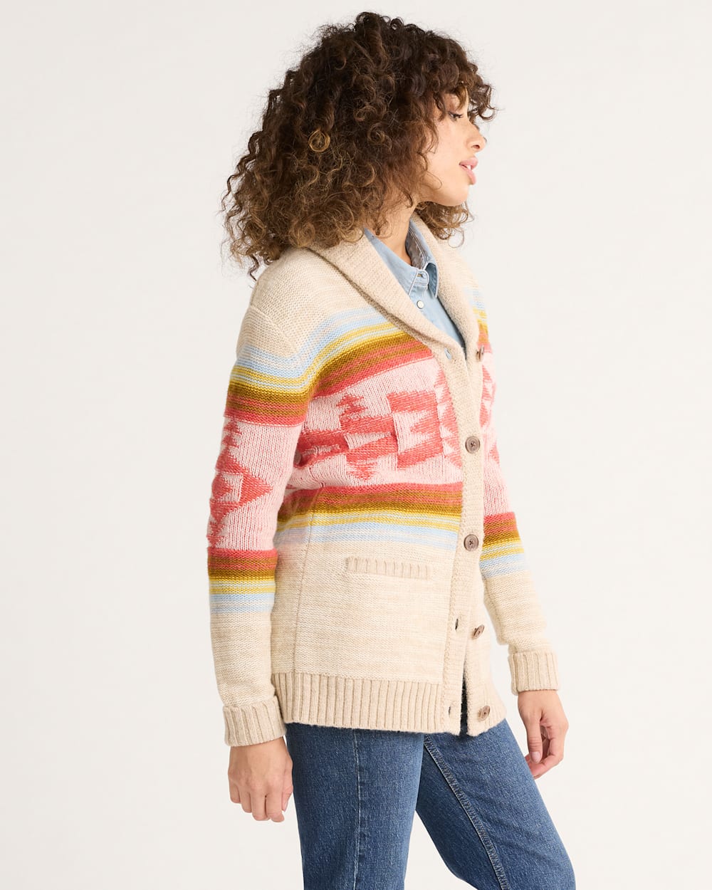 ALTERNATE VIEW OF WOMEN'S HERITAGE WOOL CARDIGAN IN TAN/ORANGE MULTI image number 3