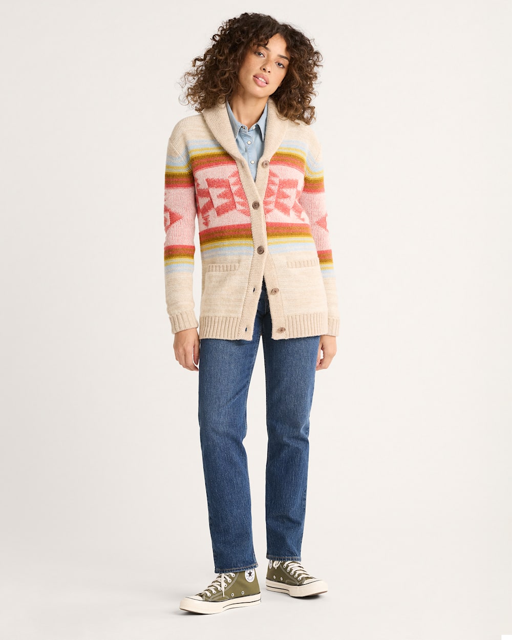 ALTERNATE VIEW OF WOMEN'S HERITAGE WOOL CARDIGAN IN TAN/ORANGE MULTI image number 4